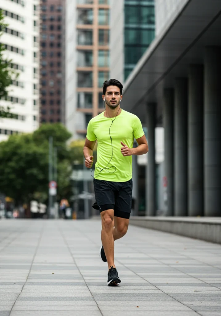 Athleisure look with black gym shorts and workout tee