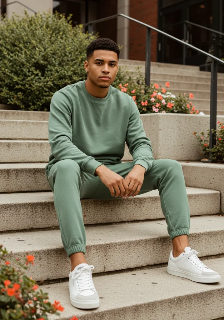 Matching sweatshirt and jogger casual men’s outfit