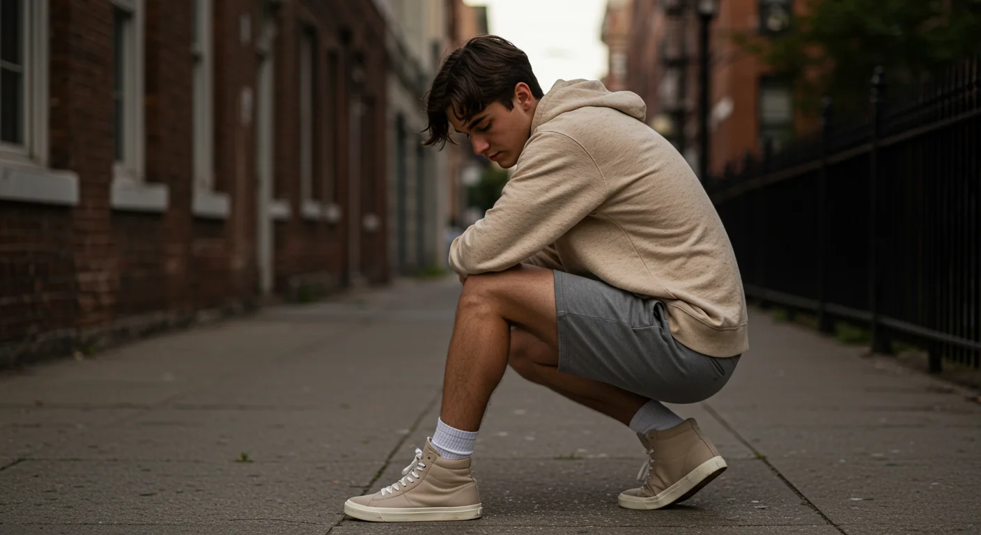 Man wearing stylish grey shorts outfit for summer 2025, paired with casual tops and modern accessories – cool, casual, and versatile men's fashion look.