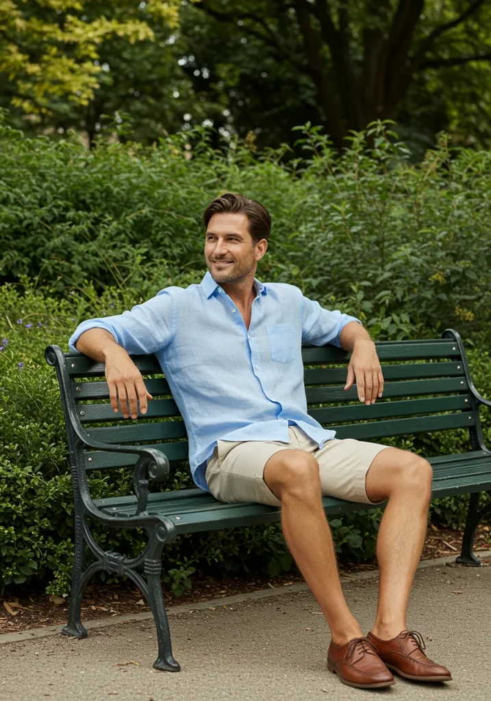Rolled-sleeve linen shirt with tailored shorts for warm summer days