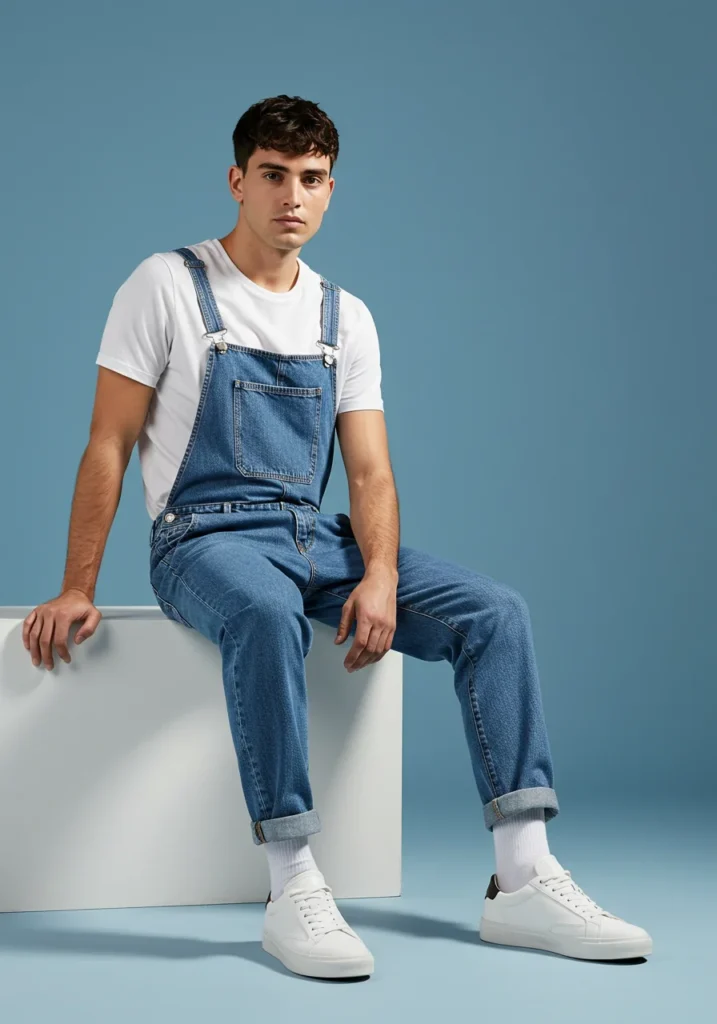Minimalist jorts outfit for men with white shirt and clean sneakers.