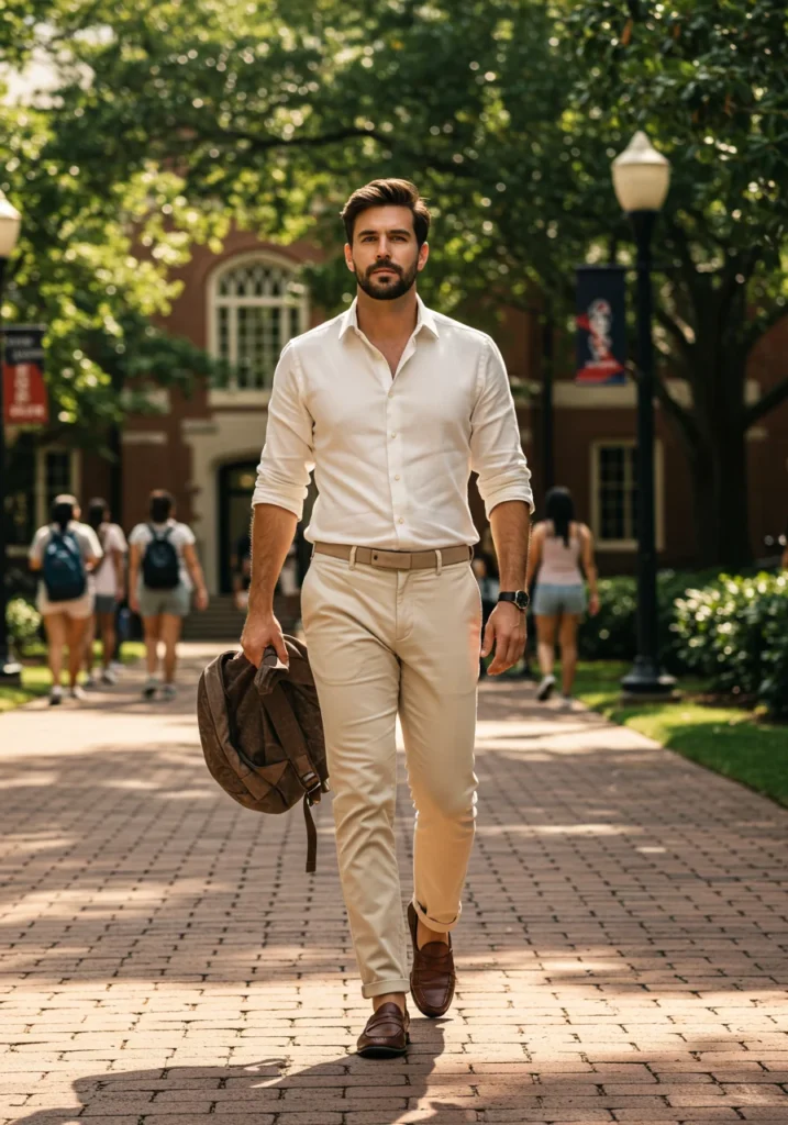 Graduate in cream monochrome outfit for summer graduation.