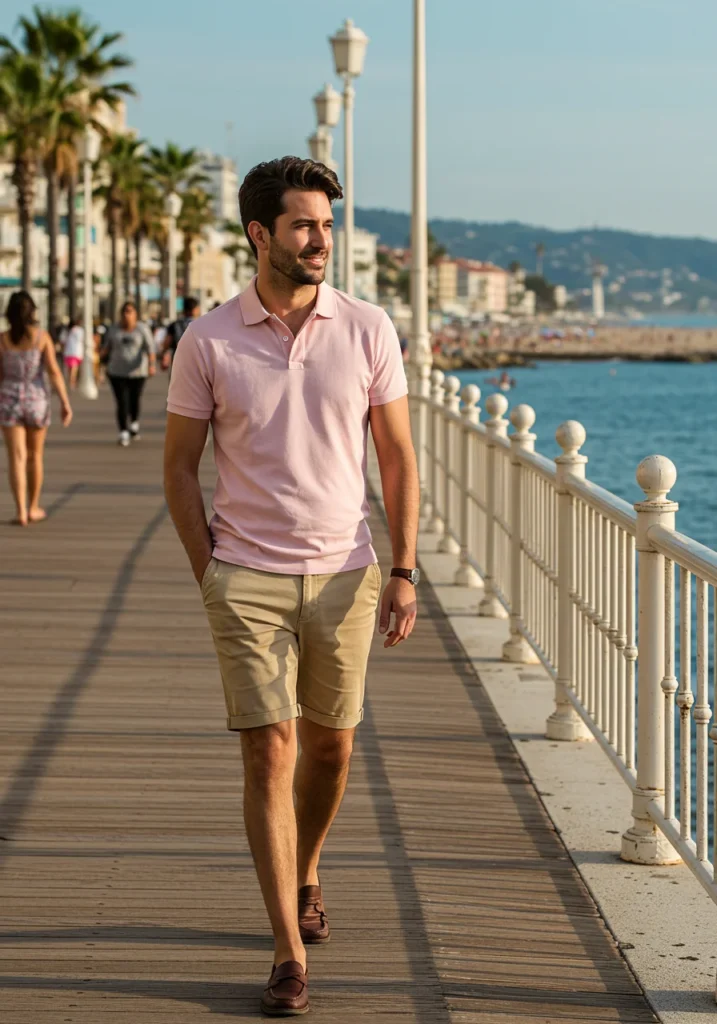 Men’s polo and chino shorts casual summer outfit