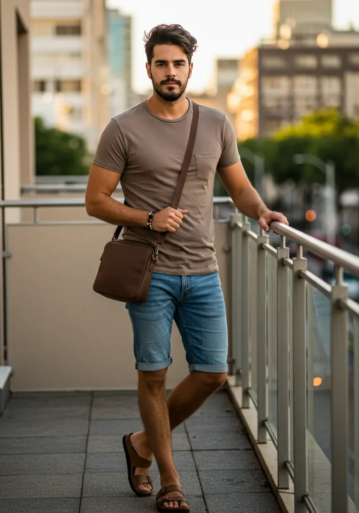 Minimalist summer outfit with Bermuda shorts and neutral tones