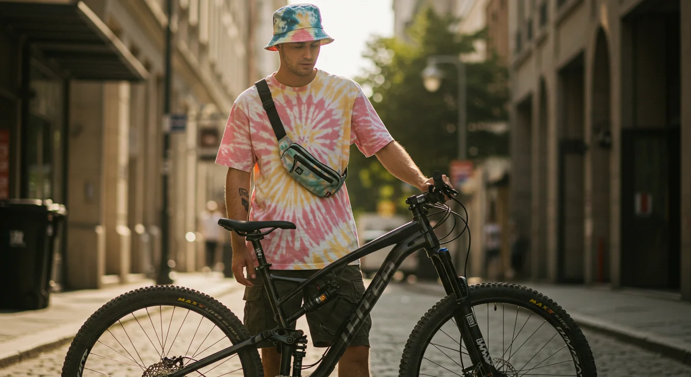 Stylish young man wearing trendy summer streetwear outfit in 2025, featuring oversized tee, cargo shorts, sneakers, and accessories in an urban setting.