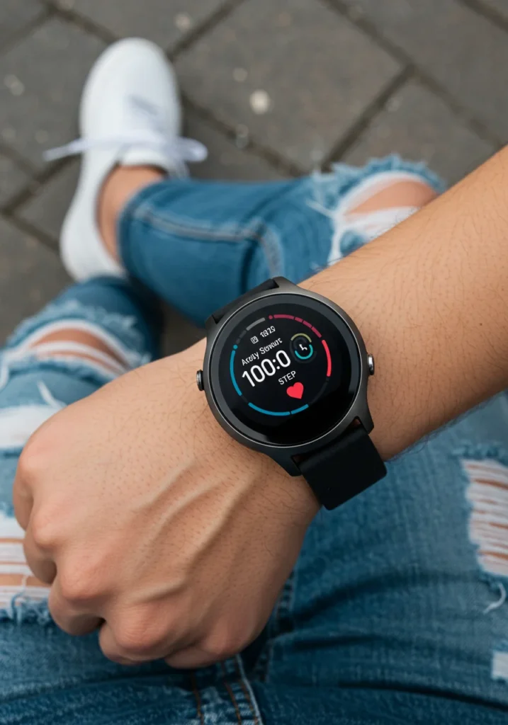 Men’s smartwatch with black strap and modern streetwear