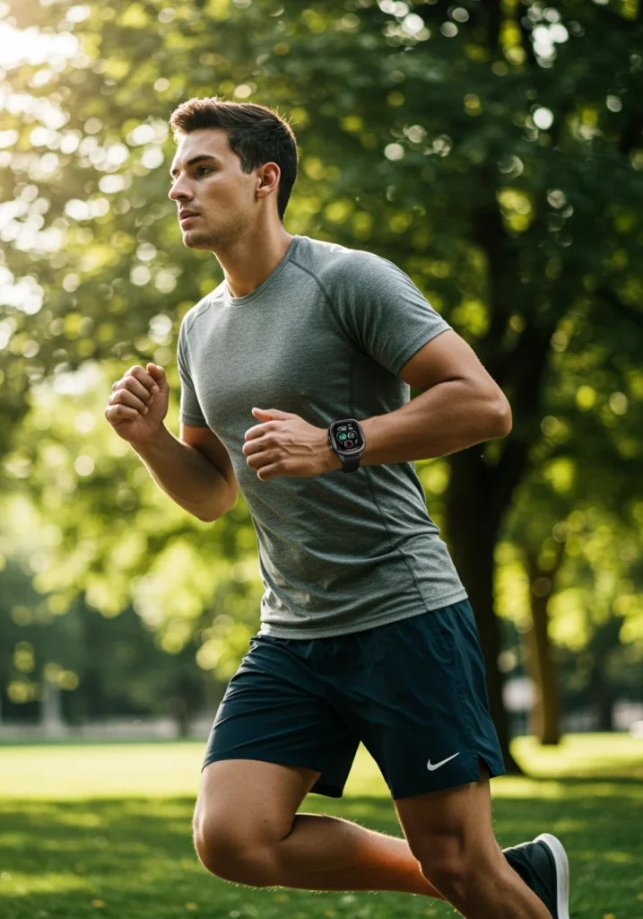Rugged digital sports watch for men with athletic outfit
