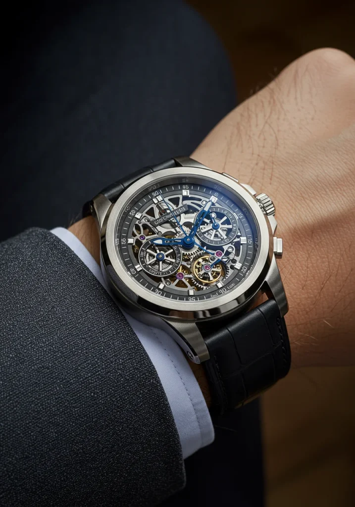 Luxury men’s watch with skeleton dial and modern design